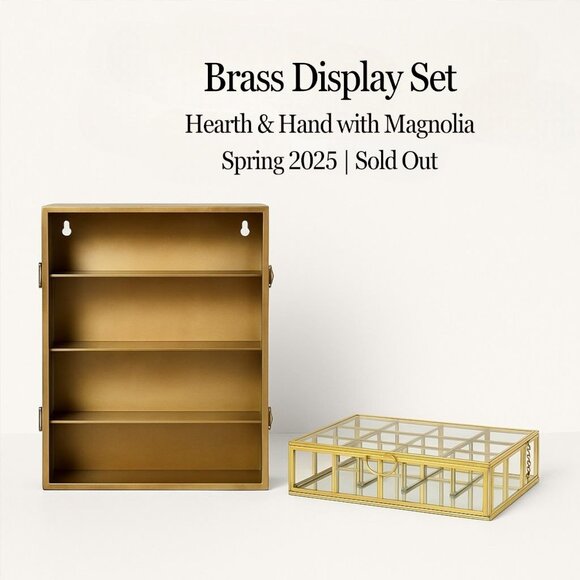 Brass Display Set - Hearth & Hand Magnolia, Large Wall Cabinet + Small Glass Box - Picture 1 of 10